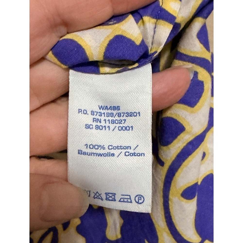 Boden Top SZ 10 Kaftan Tunic 3/4‎ Sleeve Cotton Lagenlook Coastal Purple Yellow - Picture 5 of 6